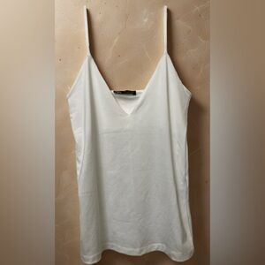 NWOT ZARA-V Neck Spaghetti Strap Solid White Tank Top Sz SMALL